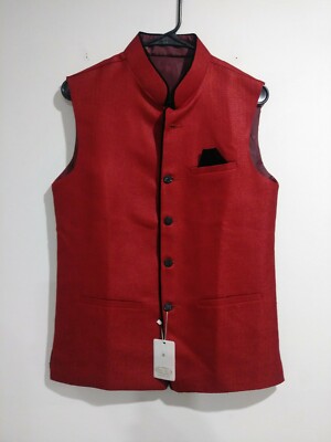 New Mens Designer Vest Size 36 Red Mandarin Collar Black Jack Waistcoat