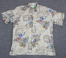 Pierre Cardin Shirt Mens Medium Green Button Up Short Sleeve Hawaiian Collared