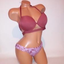 Victoria Secret Swim Bikini 36C Top Medium Bottom Purple Ginger Push Up Floral