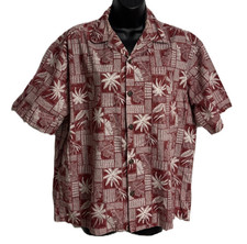 Vintage Hilo Hattie Hawaiian Shirt Men's Patchwork Tribal Palm Camp USA Made - M