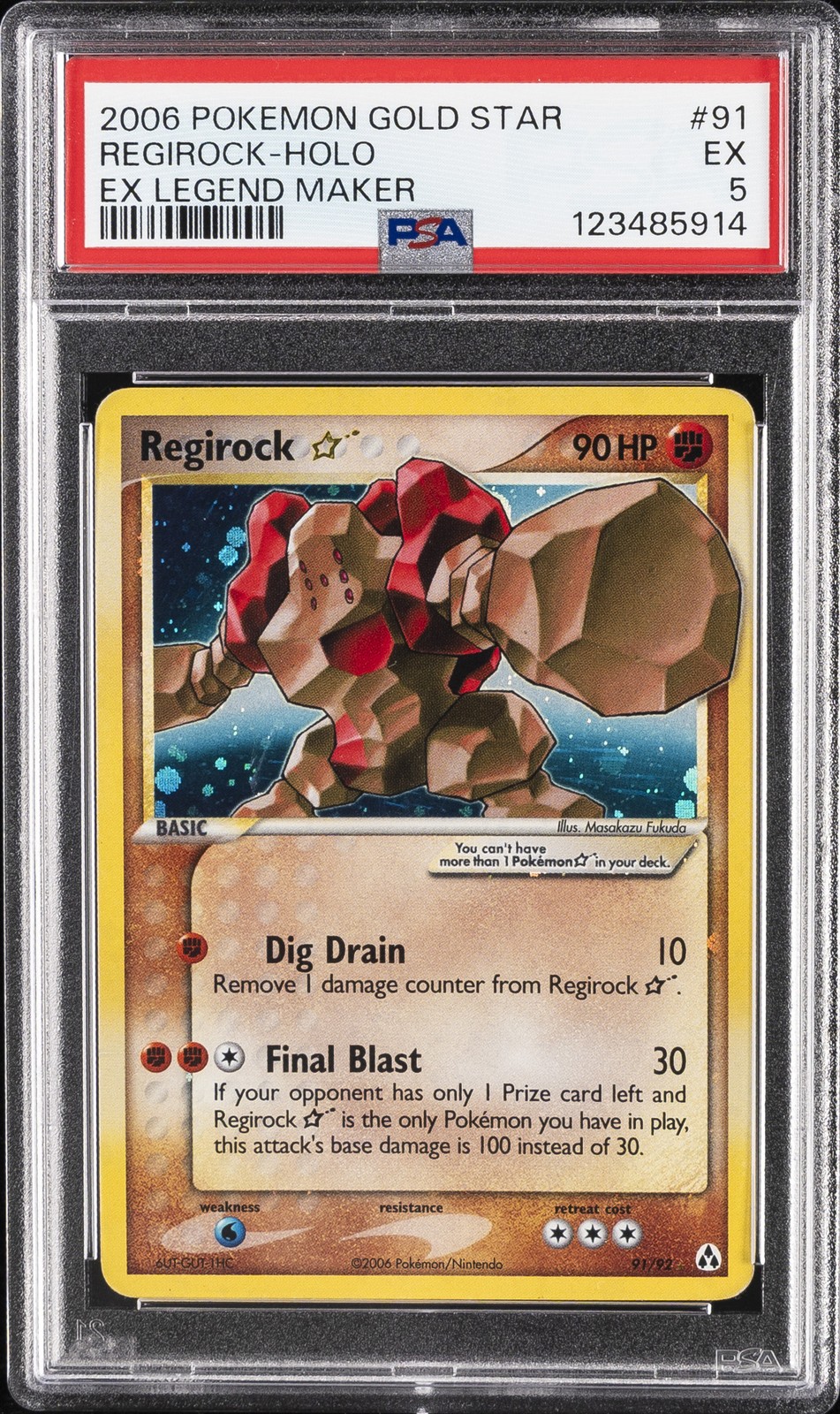 2006 POKEMON EX LEGEND MAKER GOLD STAR #91 REGIROCK-HOLO PSA 5