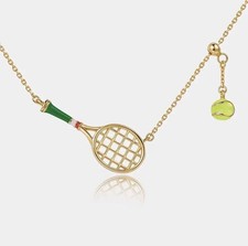 NEW Serena Gold Tennis Charm Necklace & Pink Jewellery Bag Gift Birthday Present