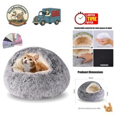 Luxury 20x20 Grey Cat Bed  Dog Cave with Plush Fleece, Washable  Cozy