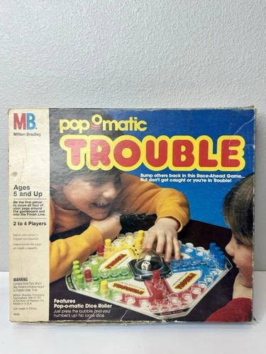 ⏹️ Vintage 1986 Pop-O-Matic TROUBLE Board Game Milton Bradley