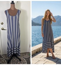 Sunday Women Sz S  Navy/White Striped Hi Lo shift sleeveless pullover Dress