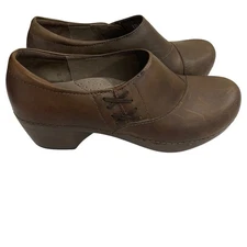 Dansko Stacie Brown Leather Lace Up Clogs Slip On Comfort Shoes Womens Size 38