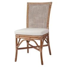 New Pacific Direct Tatum 20" Fabric and Rattan Side Chair in Brown (Set of 2)