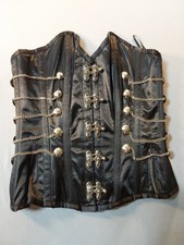 Size 26 Black Satin With Metal Accents Overbust Corset Boned Laced Up G80