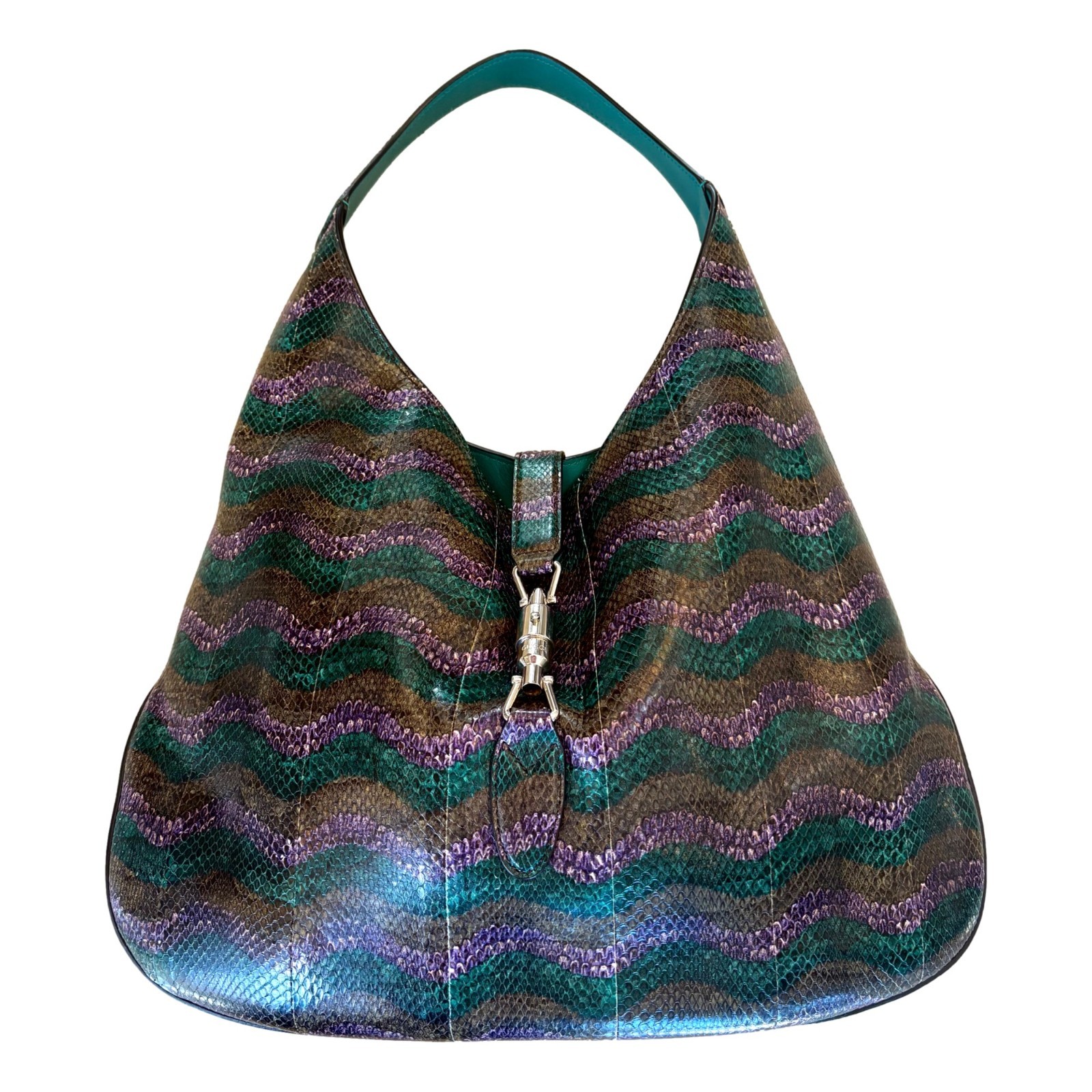 Gucci Jackie Python Leather Green Purple Large Sh… - image 3