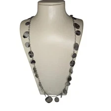 Mixit Women's Trendy Hematite Long Chain Disk Necklace NWT