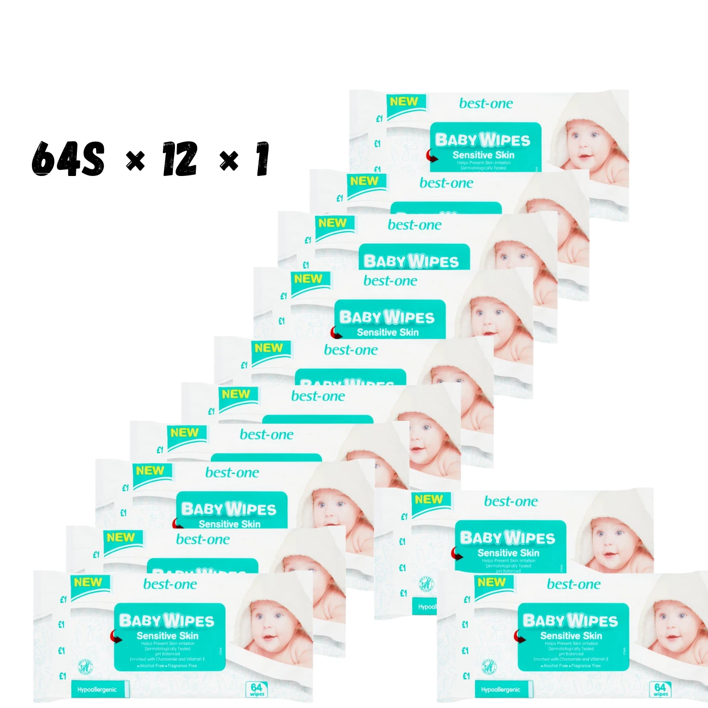 Best-One Sensitive Skin 64 Baby Wipes 64s × 12 × 1
