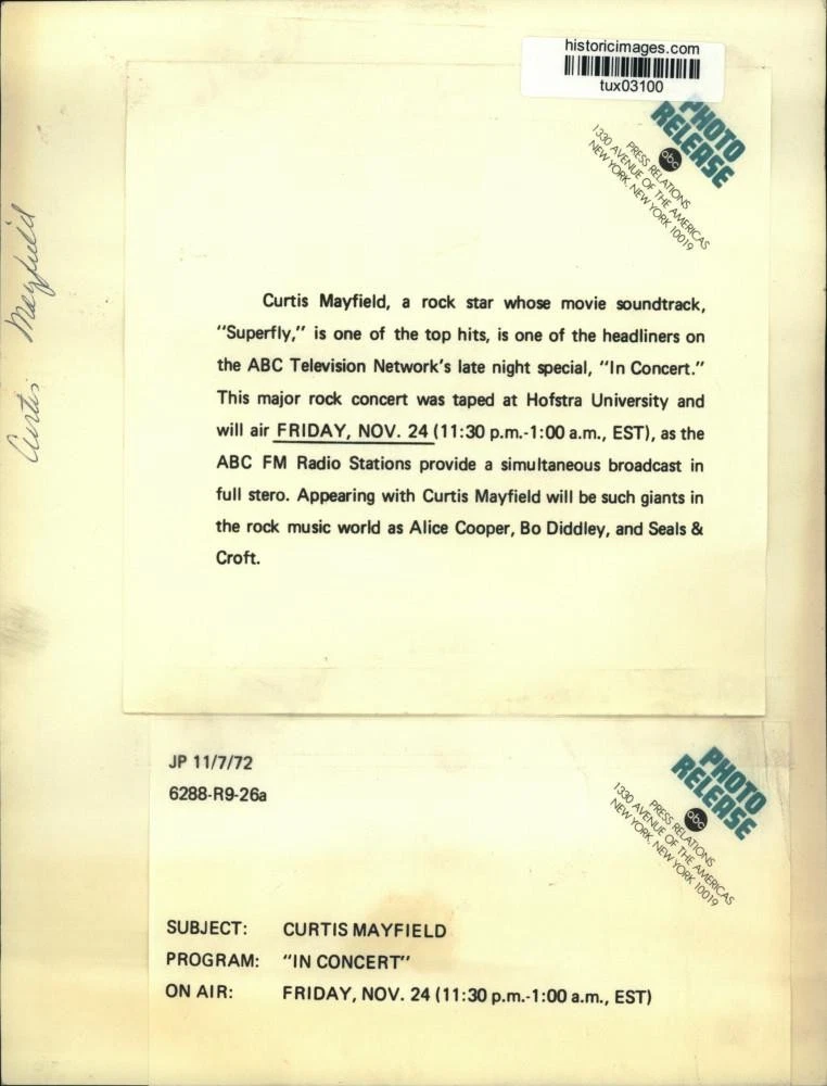 1972 Press Photo Curtis Mayfield performs on "In Concert" on ABC Television - 画像2/2