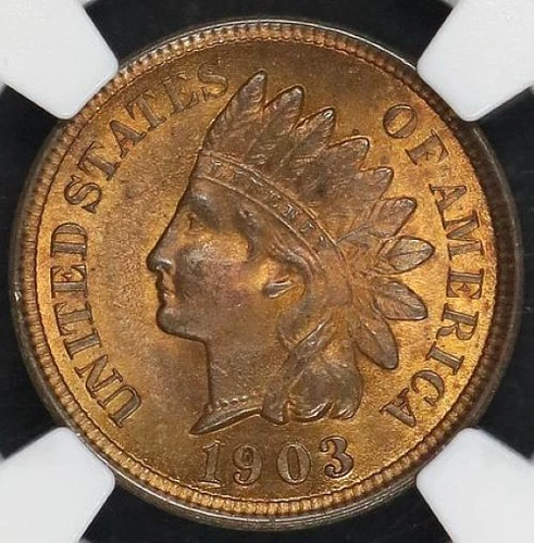 1903 INDIAN HEAD CENT NGC MS 63 RB AN OVERWHELMING PREDOMINANCE OF RED OVER BOTH