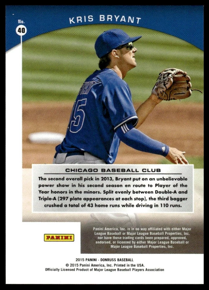 2015 Donruss #40 Kris Bryant Donruss Preferred Gold #/299 - Image 2 of 2