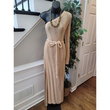 Boohoo Crochet Maxi Dress Women's Size 12 Beige Chic One Shoulder Cotton Blend