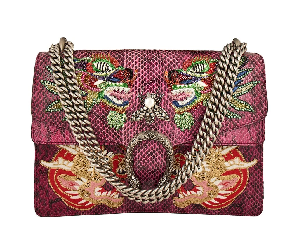 Gucci Purple Snakeskin Dragon Embroidered Medium Dionysus Shoulder