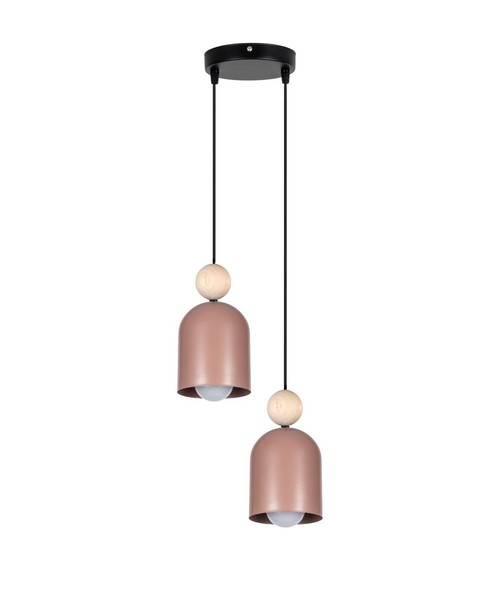 Pendelleuchte Esstisch Schwarz Pink Holz Metall E27 Ø21 Cm HäNgelampe 2-Flammig-image