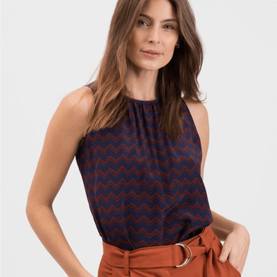 Tucker Shirred Neckline Top Holiday Chevron in Crepe de Chine Silk Blouse XXS