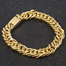 Mens Luxury 18K Gold Filled Solid Cuban Curb Chain Bracelet Jewelry Gifts Sets