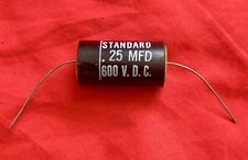 .25 uF 600V Capacitor STANDARD Black Mylar Vintage Axial lead test/work@600V NOS