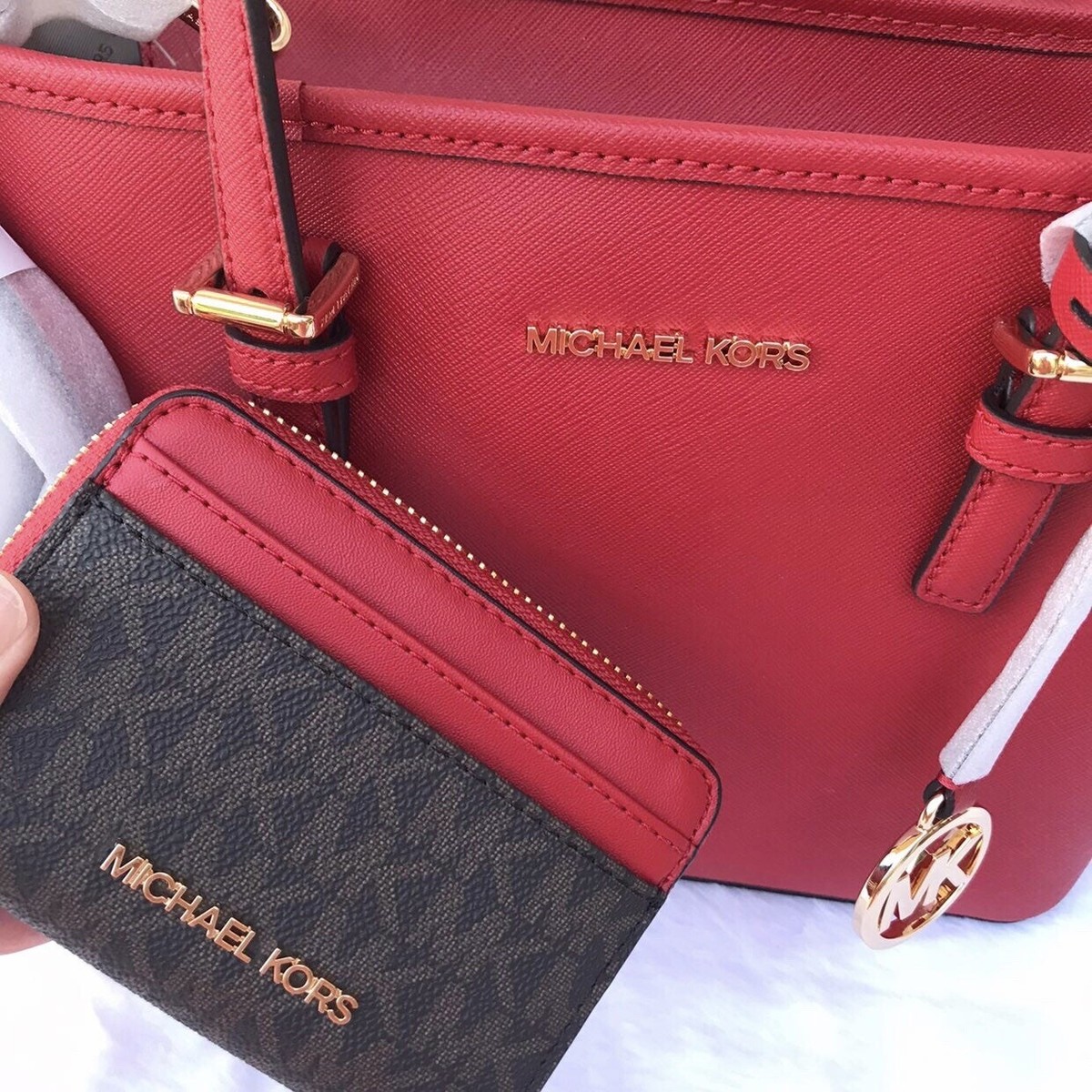 michael kors brown and red wallet