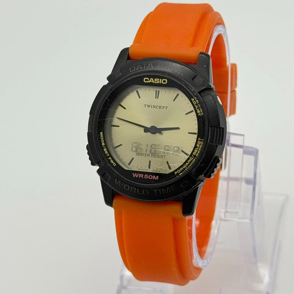 Vintage Men's CASIO Analog Digital Databank World Time Twincept Watch, ABX-20 - Image 2 of 4