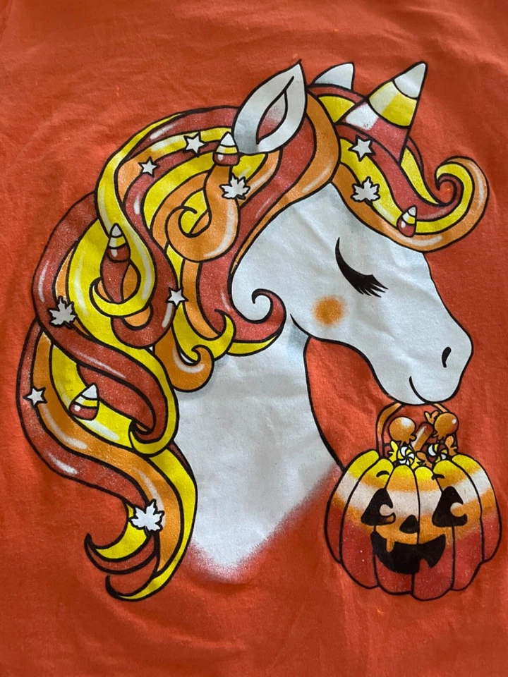 Children's Place Unicorn Girls Long Sleeve Orange Halloween Shirt Sz XL14 - Image 3 of 4