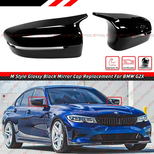 FOR 19-25 BMW G20 G22 I4 M HORN STYLE GLOSS BLACK SIDE MIRROR COVERS REPLACEMENT