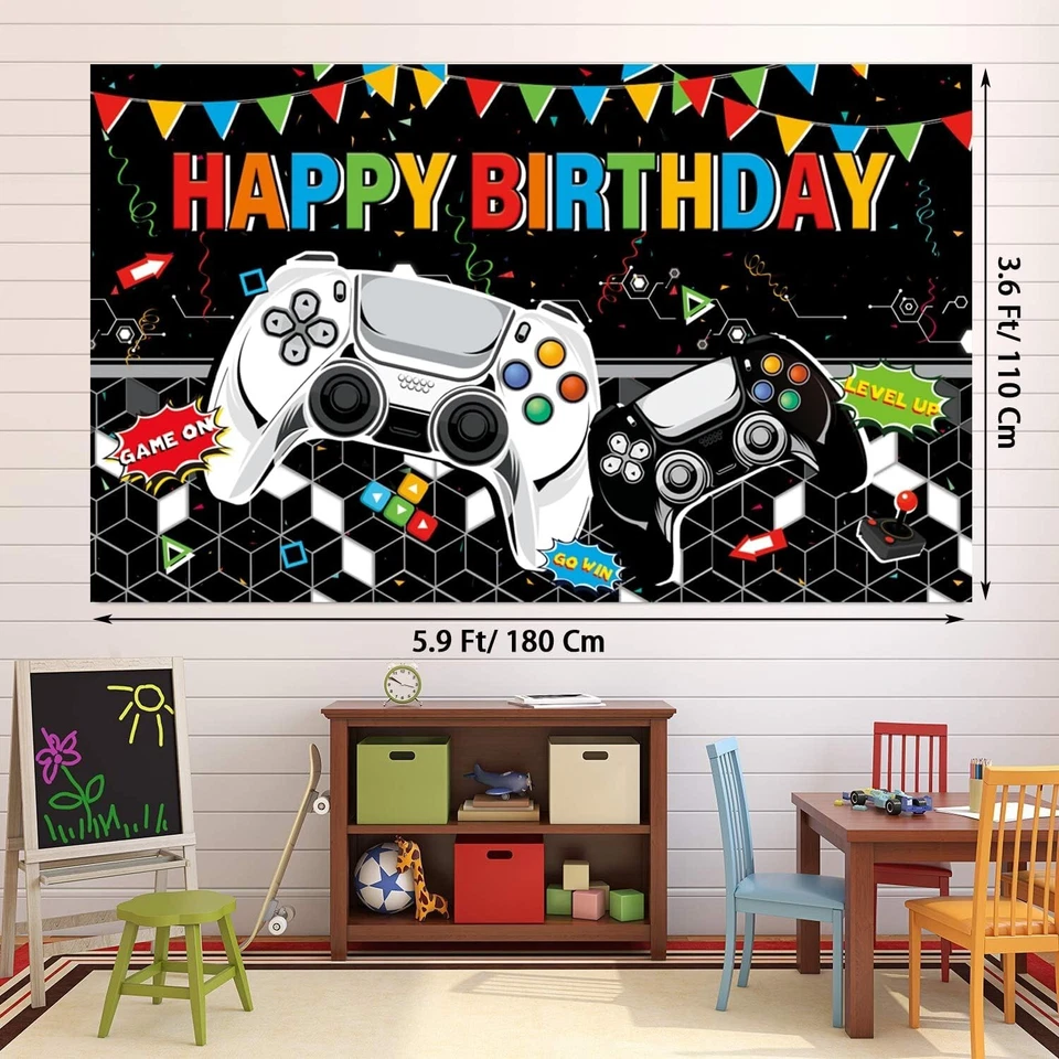 Decoraciones de fiesta de cumpleaños para jugadores - 174 piezas Videojuego en blanco y negro Foto 4 de 4