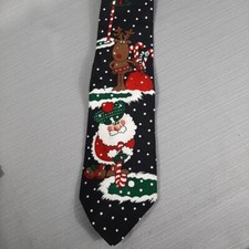 Christmas Holiday Necktie Yule Tie Greetings Hallmark Santa Rudolph Golfing