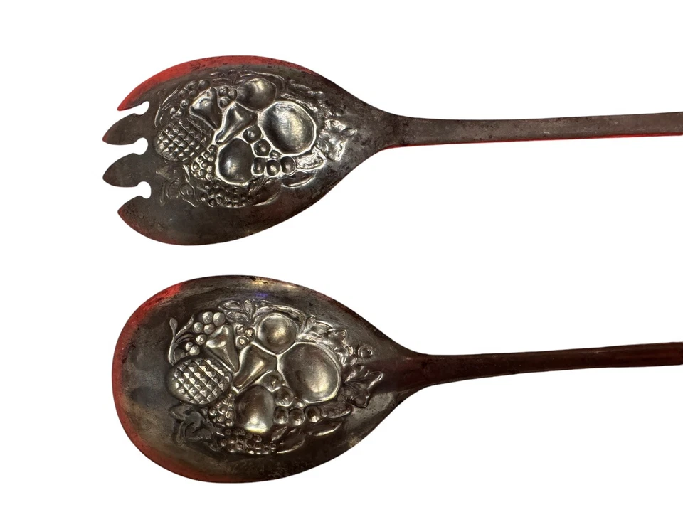 Juego de cucharas para servir ensaladas de colección de cerdo y cuchara en relieve Repousse Inglaterra EPNS Foto 2 de 4