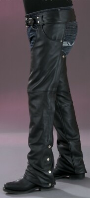 Men's Tall Cut Leather Biker Motorcycle Chaps - 1101T