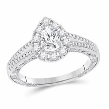 14kt White Gold Pear Diamond Solitaire Bridal Wedding Engagement Ring 1 Ctw