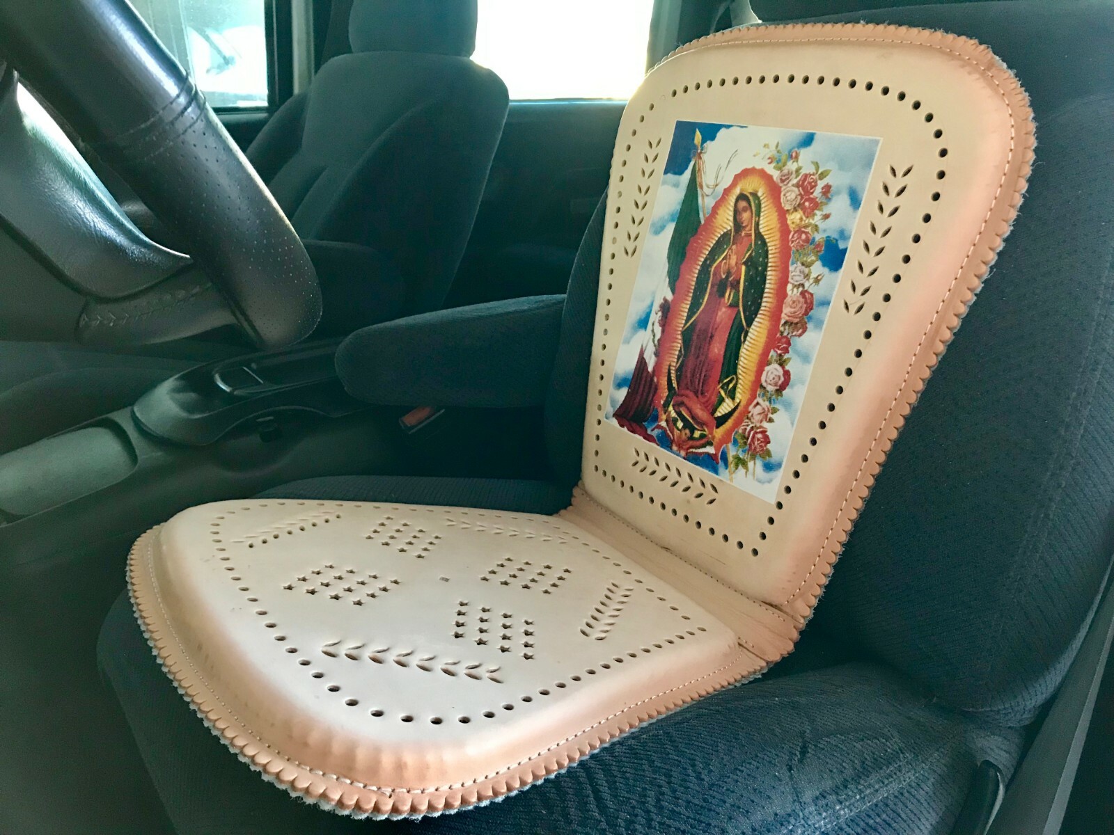 Genuine Mexican Respaldo Leather Car Seat Cushion Cover Virgin Mary Colored eBay
