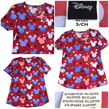 NEW Disney Womens Small 36 in Bust USA Mickey Mouse Stars Medical Scrub Top