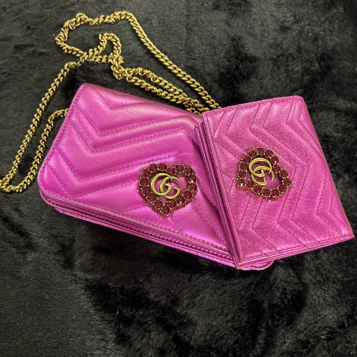 Gucci Heart Coin Pink Gg Marmont Coin Case Bag Authentic Gucci