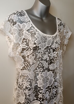 Miken White Lace Beach Cover Up Resort Coastal Bo Ho  Size Small NWOT