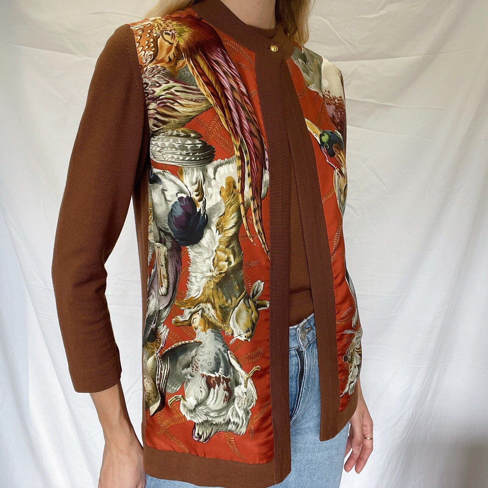 Vintage 60s/70s Hermes Paris brown knit top and c… - image 2