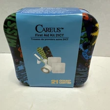 Careus First Aid Kit Metal Tin 21 Count Green & Blue New