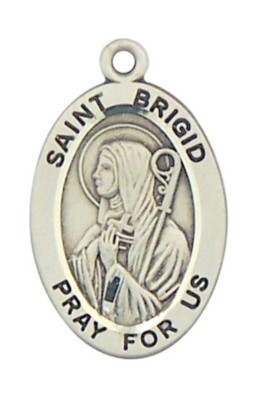 Patron Saint St Brigid 7/8" Oval Sterling Silver Medal on Rhodium ...