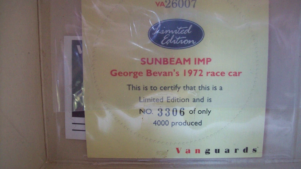 1/43 VANGUARDS VA26007 GEORGE BEVANS 1972 RACE CAR SUNBEAM IMP #1 - Image 3 of 4