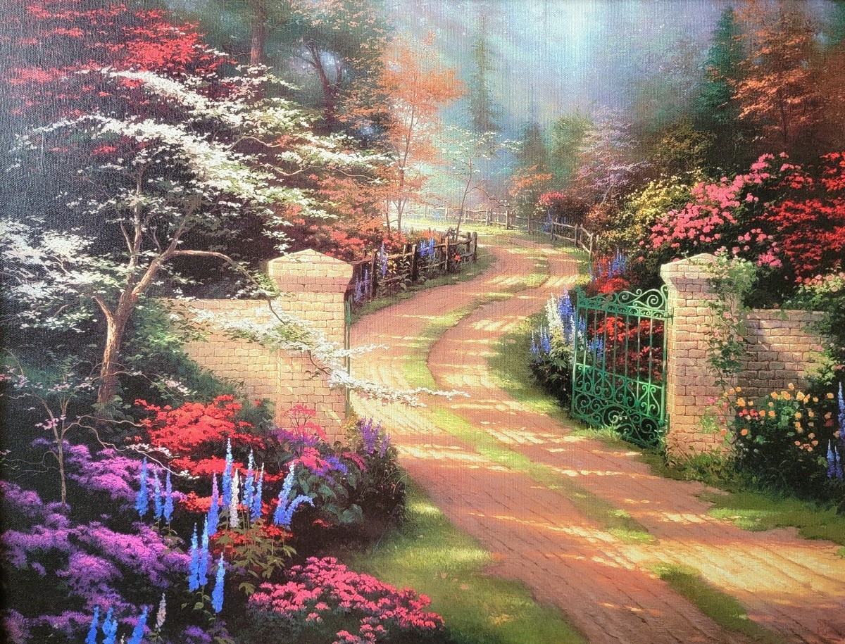 Vintage Original Lithograph Thomas Kinkade painting Spring Gate