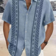 Men's Casual Dress Shirt Guayabera Cuban Beach Wedding Short Sleeve Button Up