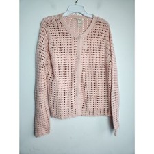 NWT Sundance "Spring Break" Pink Open Knit Crochett 100 Cotton Cardigan size XL