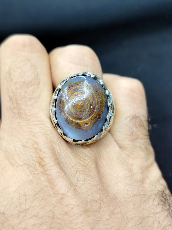 Handgefertigter Ring mit Wolfsauge Achat Sterling Silber 925 خاتم عقيق عين الديب - Bild 3 von 4