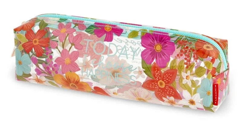 TRANSPARENTES SCHREIBMÄPPCHEN SCHLAMPER PENCIL CASE FLOWER NEU OVP