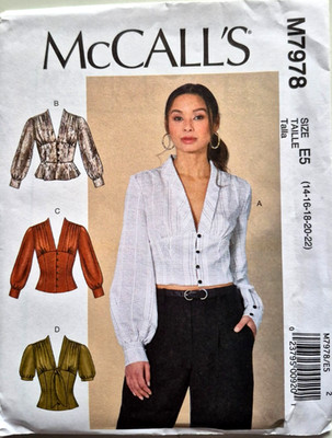 MCCALLS PATTERN 7978   TOPS  MISSES SIZES  14 16 18 20 22   UNCUT  FF