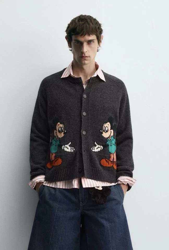 Cárdigan de lana Harry Lambert x Zara x Disney Mickey para hombre XL gris Foto 2 de 3