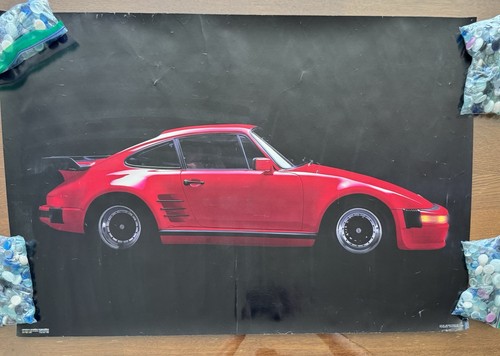 1986 Vintage Full Color Red Porsche Poster By Western Graphics