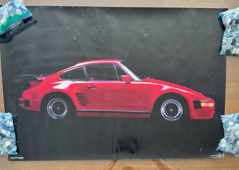 1986 Vintage Full Color Red Porsche Poster By Western Graphics